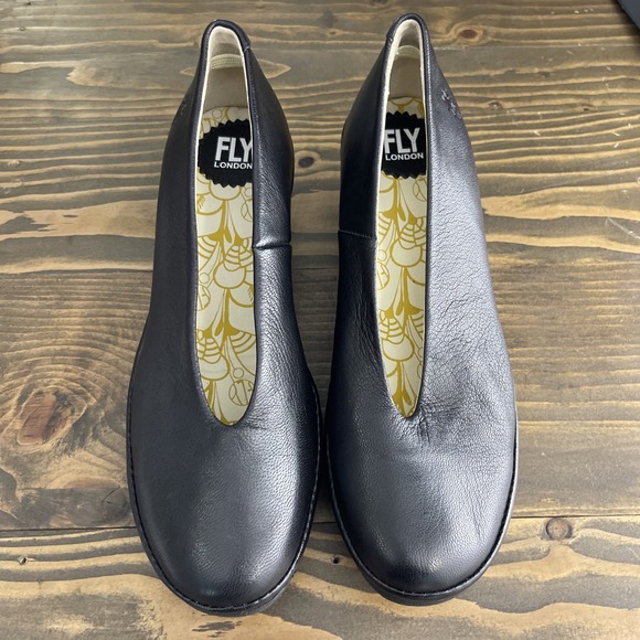 Fly London Shoes - Fly London Black Leather Slip-On Heels